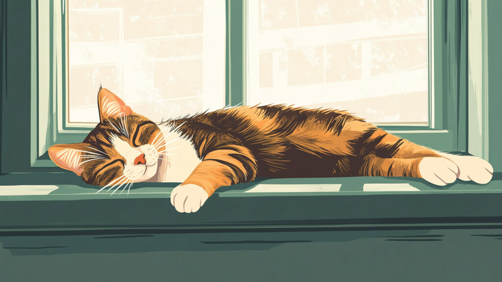 2K Wallpaper Illustration einer kuscheligen schlafenden Katze